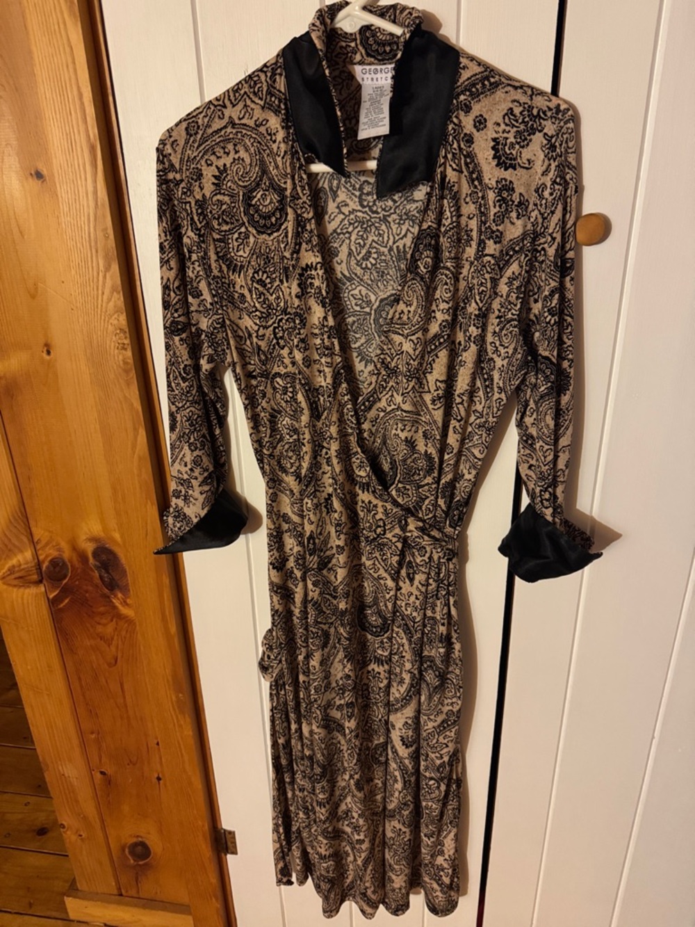 George Beige and Black Paisley Long-Sleeve Wrap Dress